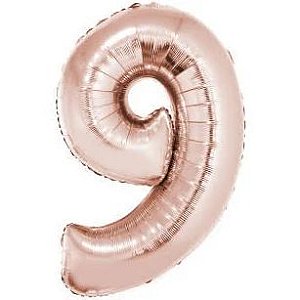 BALÃO METALICO 40CM NUMERO 9 ROSE GOLD NEOTRENTINA