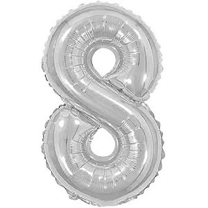 BALÃO METALICO 40CM NUMERO 8 PRATA NEOTRENTINA