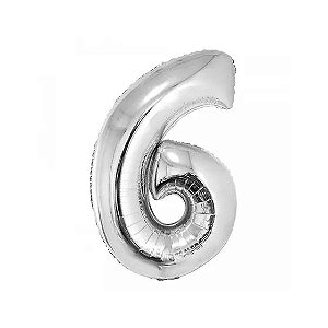 BALÃO METALICO 40CM NUMERO 6 PRATA NEOTRENTINA