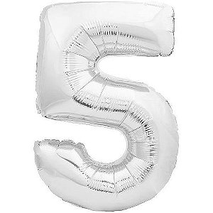 BALÃO METALICO 40CM NUMERO 5 PRATA NEOTRENTINA