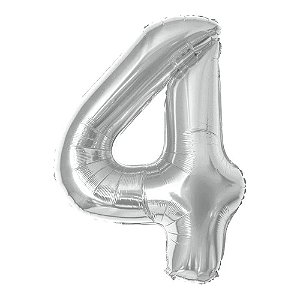 BALÃO METALICO 40CM NUMERO 4 PRATA NEOTRENTINA