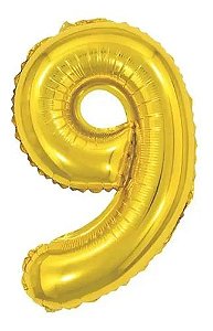 BALÃO METALICO 70CM NUMERO 9 DOURADO NEOTRENTINA