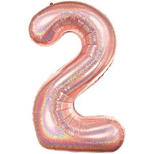 Balão Holografico Numeros 2 Rose Gold 35-40 cm