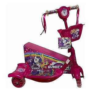 Patinete Infantil 03 Rodas Com Cesta, Musica e Luz Poney