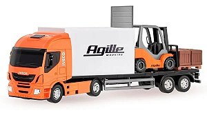 Brinquedo Caminhão iveco hy-way com Empilhadeira