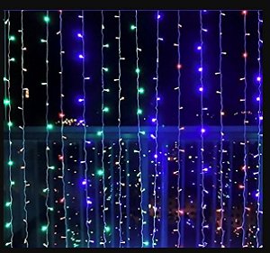 PISCA PISCA CORTINA COLORIDA COM 8 FUNÇÃO 300 LEDS