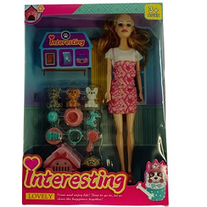 BONECA BELLA PETS COM ACESSORIO E 4 CACHORROS