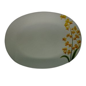 Travessa de Vidro Oval Decorada 32x24x5cm