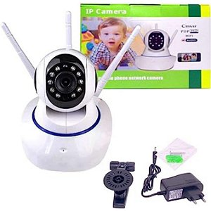 Camera Ip Sem Fio 360 3 Antenas Hd Wifi Visão Noturna Alarme