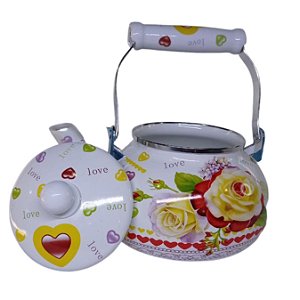 Chaleira Esmaltada 2,5 Litros Flores e Coração