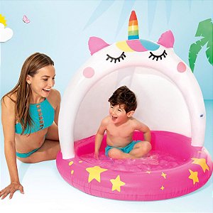 Piscina Inflável Unicórnio Infantil Com Cobertura 45L Intex