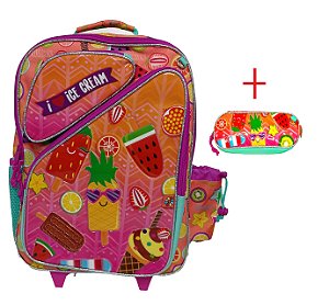MOCHILA DE RODEINHA EU AMO SORVETE CHENSON+ 1 ESTOJO BRINDE