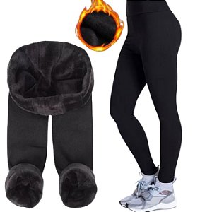 Meia Calça de Lã Térmica  Forrada Pelúciada 220 gr Cor:Preto