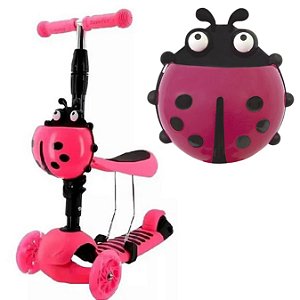PATINETE INFANTIL 3 RODA 3EM1 JOANINHA CESTO E LUZ Cor:Rosa