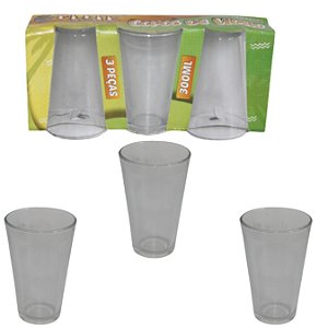 Jogo com 03 copos vidro 300ml liso ref elv1064 Elite