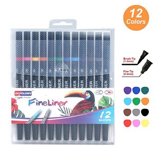 CANETINHA 2 PONTA FINELINER 12 CORES SKYGLORY