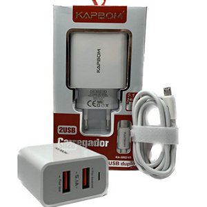 Carregador Turbo Rápido 2 USB com cabo V8 5.1A