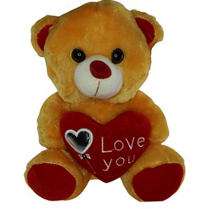 Ursinho De Pelúcia Com Coração Caramelo Antialérgico 24cm