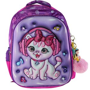 Mochila Escolar Infantil 3D Alto Relevo Personagem:Gato