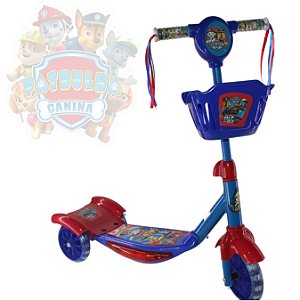 Patinete Infantil 03 Rodas Com Cesta,Som e Luz Patrulha Azul