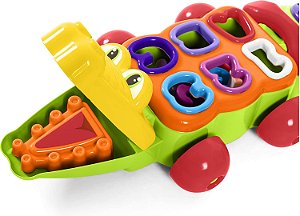 Brinquedo Jacaré Didático Com Blocos Para Bebê Encaixar Colorido