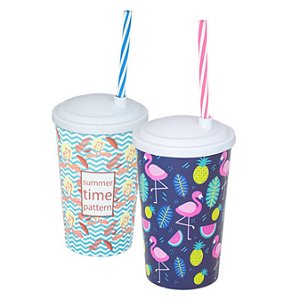 COPO PLÁSTICO COM TAMPA E CANUDO LABEL FLAMINGO – 550ML