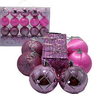 Kit Decoração Enfeite de Natal 6cm 20 Unidade Rosa