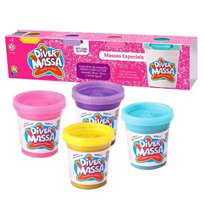 Kit 4 Potinhos De Massinhas Com Glitter Massa De Modelar