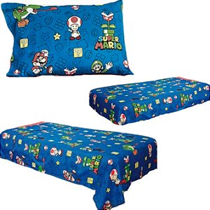 JOGO DE CAMA INFANTIL 3 PEÇAS SOLTEIRO Modelo:Mario Bross