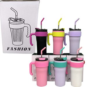CANECA FASHION COLORIDA COM CANUDO 800ML CORES SORTIDAS