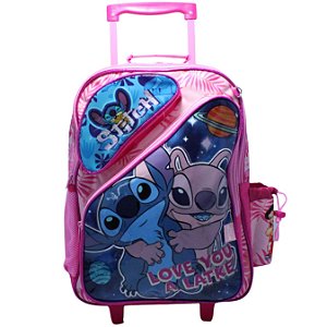 MOCHILA ESCOLAR LILO E STITCH REFORÇADA ROSA RODINHAS