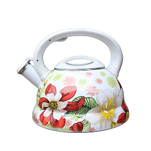 Chaleira Esmaltada Estampada Flores Com Apito 3L Diversas