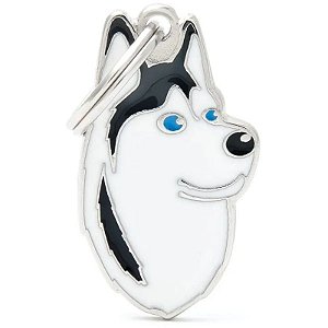 Medalha de Identificação MyFamily para Cães Husky Siberiano Preto e Branco MF13
