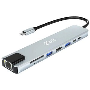 Adaptador 8 em 1 Tipo-C 4Life Hub - FL8A para Conexões Versáteis