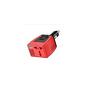 Inversor Veicular 150W 12V com 2 Portas USB - Preto e Vermelho