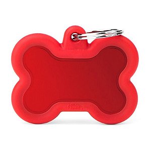 Identificador para Cães MyFamily - Osso Vermelho Madeira
