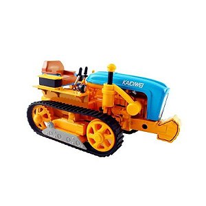 Trator Miniatura Metálico 1/18 com Esteira - Amarelo/Azul KDW 691012