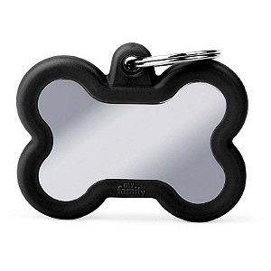 Placa de identificação MyFamily Hushtag Osso HTB01BLACK - Cromado/Preto