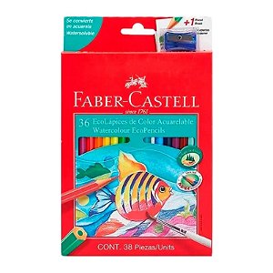 Kit de Lápis Aquarela Faber Castell com 36 Cores, Apontador e Pincel Inclusos