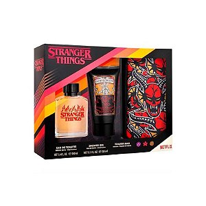 Perfume Masculino Stranger Things com Kit Banho e Bolsa