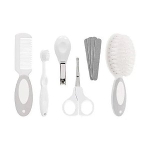 Kit de cuidados com escova, pente, tesoura, cortador de unhas e lixa Buba 12741 (Cinza)
