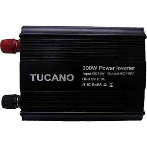 Inversor de Potência Tucano 12V para 110V/60Hz - 300W para Veículos e Carros - Preto