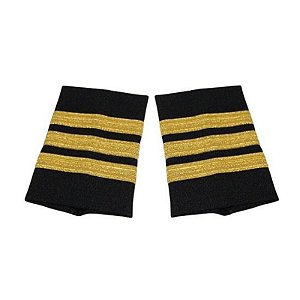 Epaulettes de Piloto 3 Barras Ouro Metalizado Preto WAPX700-3GM