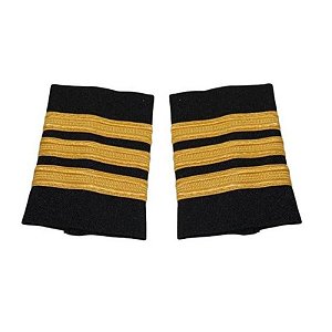 Epaulettes de Piloto 3 Barras Douradas em Nylon Preto - Modelo WAPX700-3GN