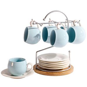 Conjunto de 6 Xícaras com Pires e Suporte para Café ou Chá Elegante