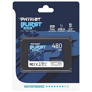 SSD Patriot Burst Elite 480GB 2.5 SATA III - Velocidade Leitura 450MB/s e Gravação 320MB/s