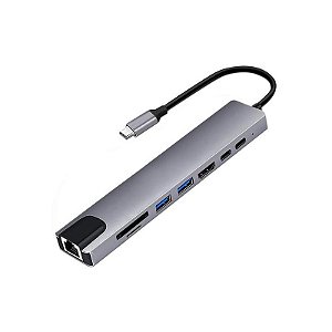 Hub USB Tipo-C 3.1 Satellite A-HUBC54 8 Portas / HDMI / 2 USB 3.0 / RJ45 / SD / TF / 2 Tipo-C Fêmea - Preto