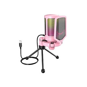 Microfone USB RGB Fifine A6V - Rosa Elegante para Streaming e Gravação