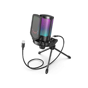 Microfone RGB Fifine A6V Profissional - Preto com Iluminação Personalizável