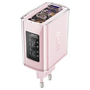 Carregador Acefast A45 65W 4 Portas USB-C e USB-A na Cor Rosa Blossom